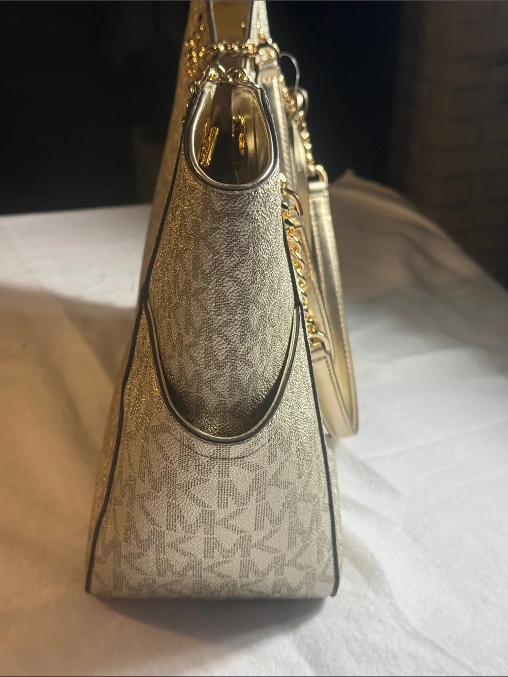 Michael Kors Metallic Gold MK Signature Shoulder Tote